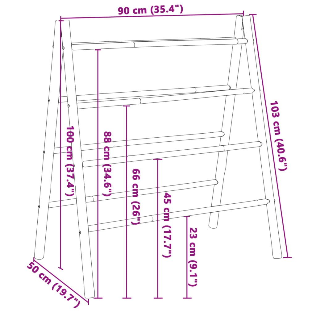 Toalheiro de escada duplo com 4 degraus 90x50x100 cm bambu