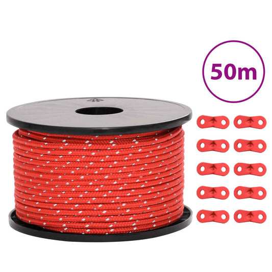 Corda para tenda com tiras refletoras e esticadores 50 m 5 mm