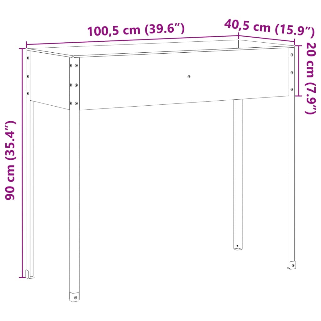 Vaso/floreira 100,5x40,5x90 cm aço resistente às intempéries