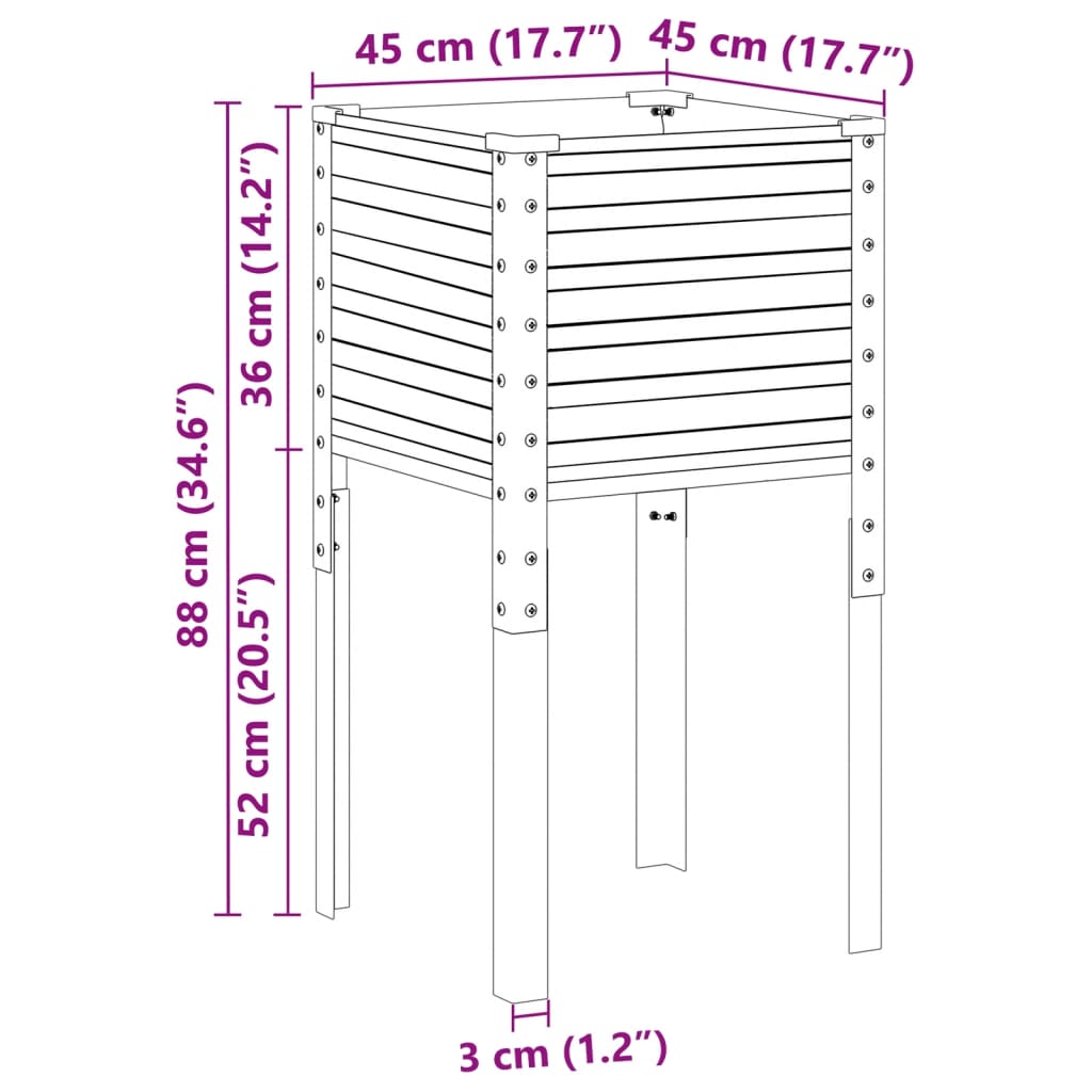 Vaso/floreira de jardim 45x45x88 cm aço antracite