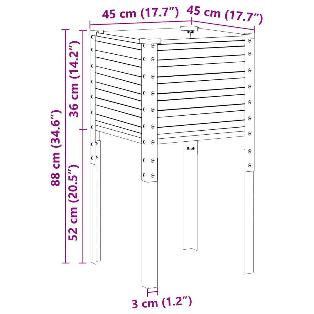 Vaso/floreira de jardim 45x45x88 cm aço galvanizado