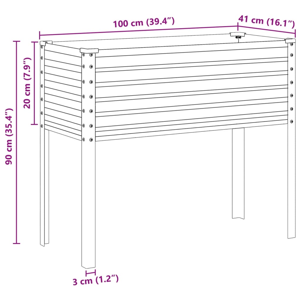 Vaso/floreira de jardim 100x41x90 cm aço verde