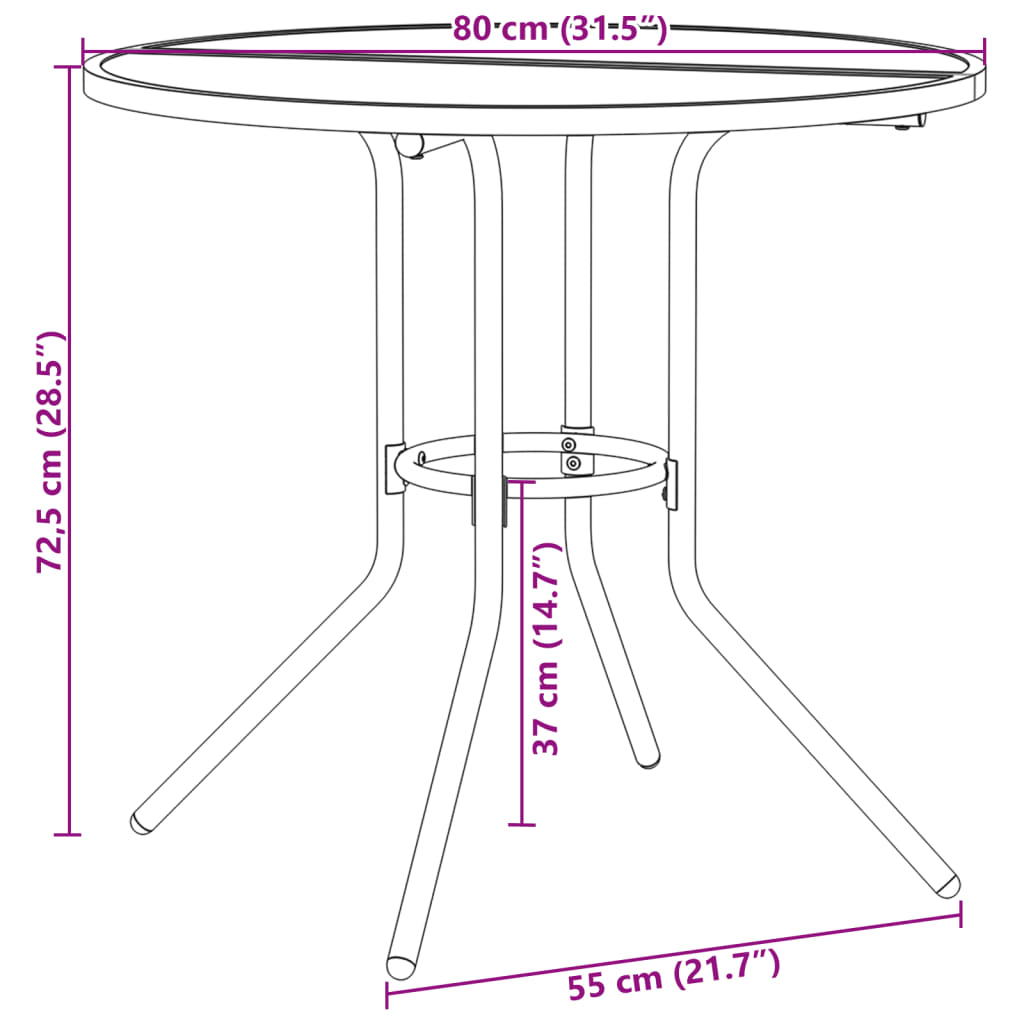 Mesa de pátio redonda Ø80x72,5 cm aço revestido a pó antracite