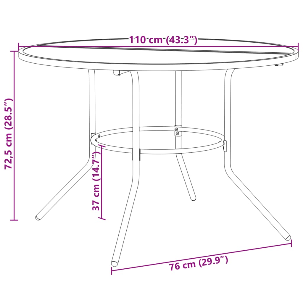 Mesa de pátio redonda Ø110x72,5 cm aço revestido a pó antracite