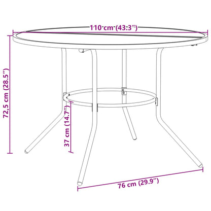 Mesa de pátio redonda Ø110x72,5 cm aço revestido a pó antracite