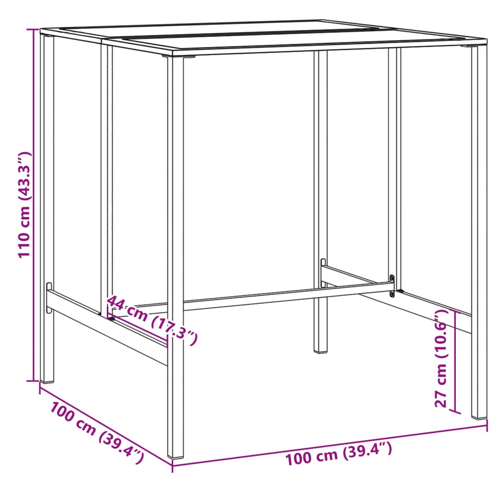 Mesa de bar 100x100x110 cm aço revestido a pó preto