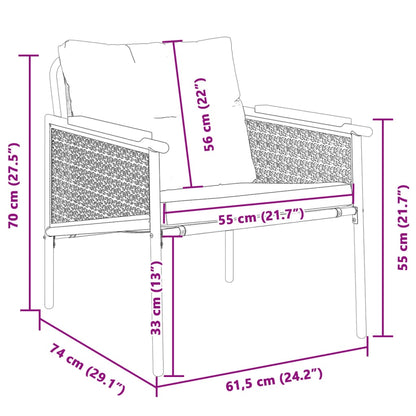 Cadeiras de jardim com almofadões 2 pcs aço preto