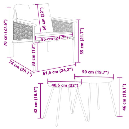 4 pcs conjunto mobiliário de varanda com almofadões aço preto