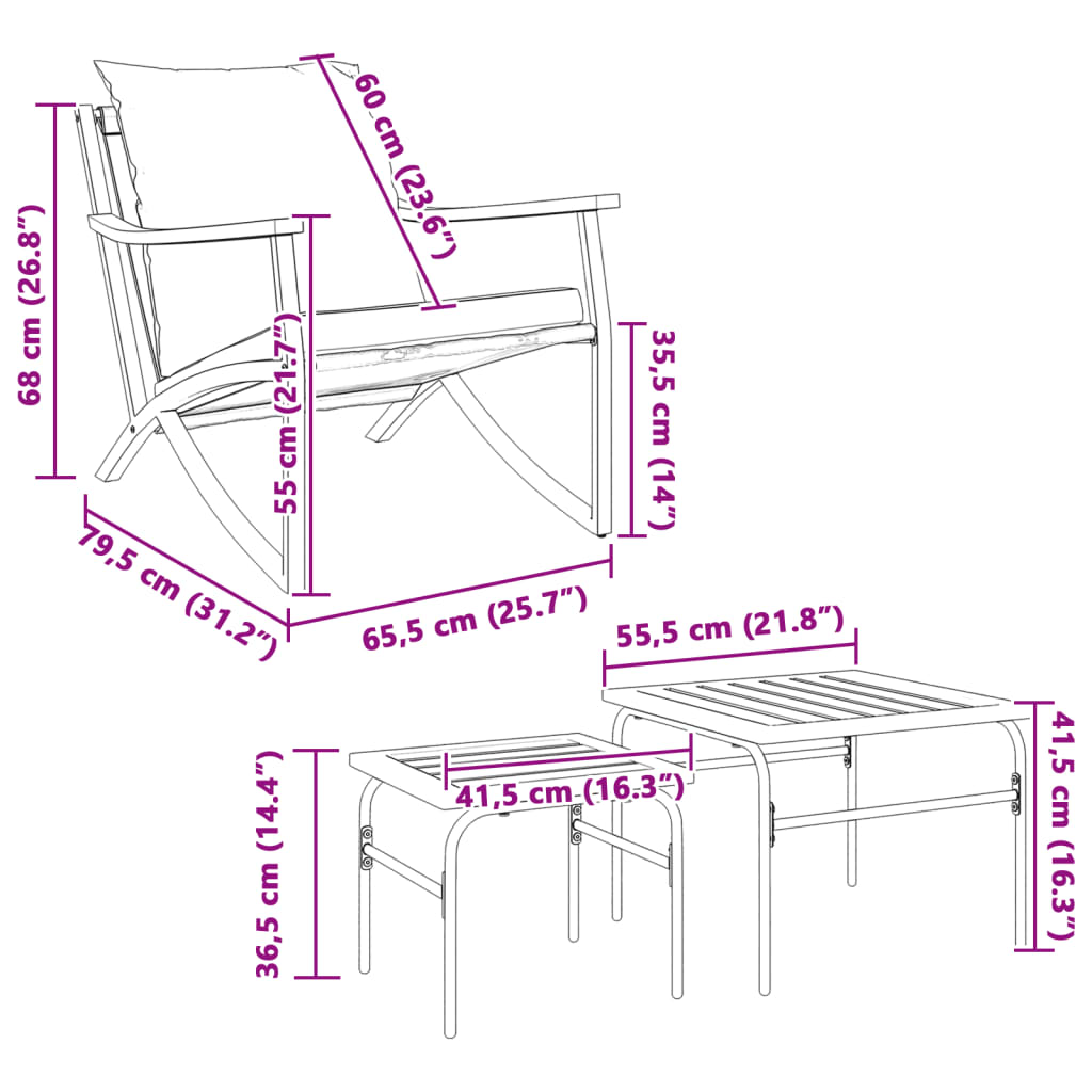 4 pcs conjunto mobiliário de varanda com almofadões aço preto