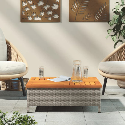 Mesa de jardim 70x70x25cm vime e madeira acácia maciça cinzento