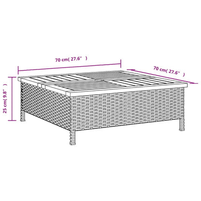 Mesa de jardim 70x70x25cm vime e madeira acácia maciça cinzento