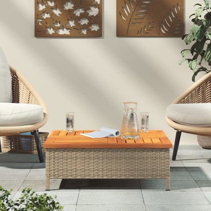 Mesa de jardim 70x70x25 cm vime e madeira de acácia maciça bege