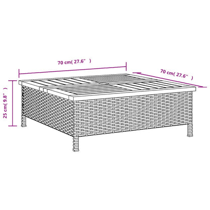 Mesa de jardim 70x70x25 cm vime e madeira de acácia maciça bege