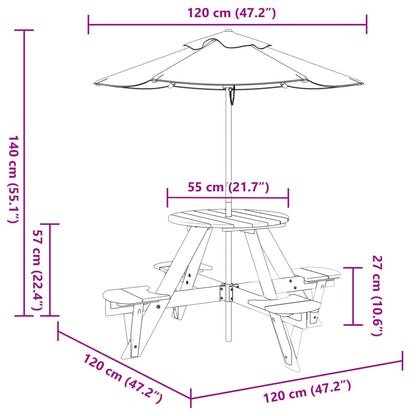 Mesa piquenique redonda p/ 4 crianças madeira de abeto maciça