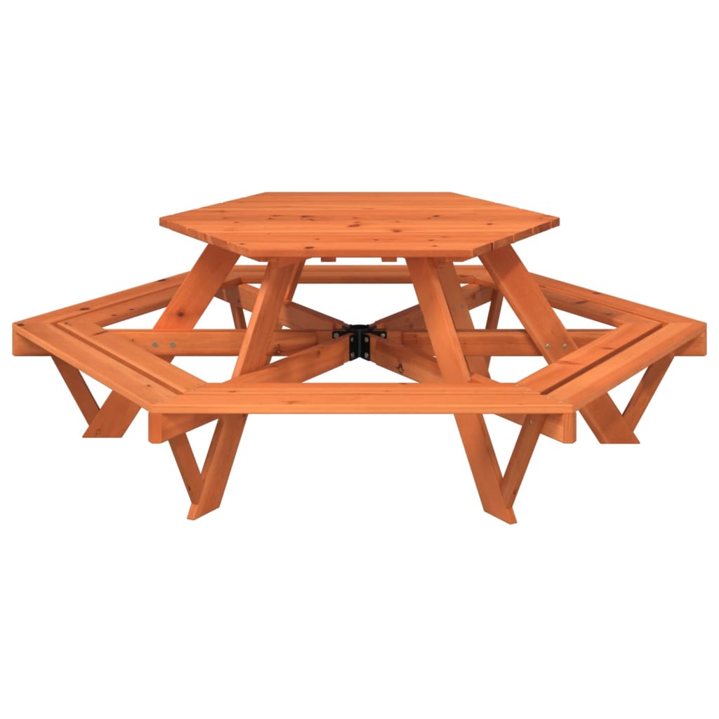 Mesa piquenique hexagonal p/ 6 crianças c/ bancos abeto maciço