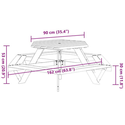 Mesa piquenique hexagonal p/ 6 crianças c/ bancos abeto maciço