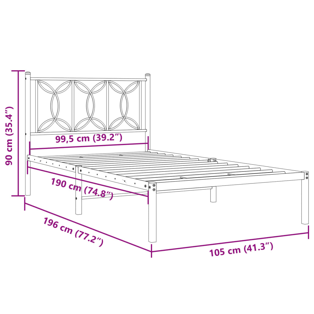 Estrutura de cama com cabeceira 100x190 cm metal preto