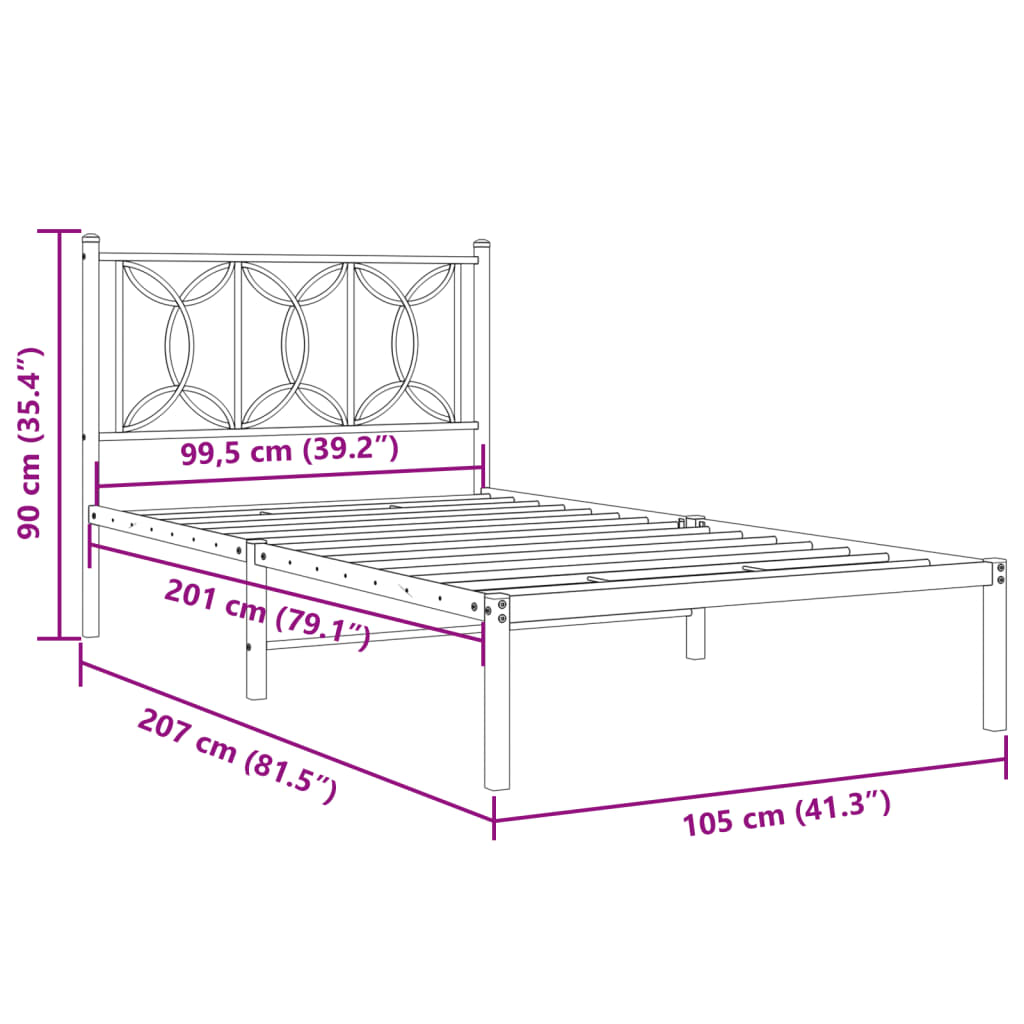 Estrutura de cama com cabeceira 100x200 cm metal preto