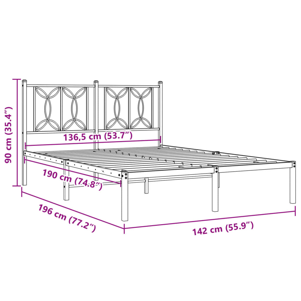 Estrutura de cama com cabeceira 135x190 cm metal preto