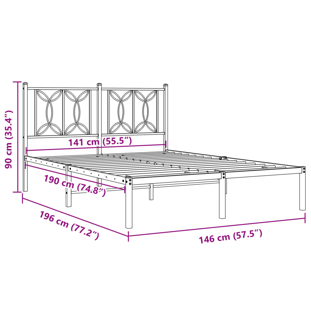 Estrutura de cama com cabeceira 140x190 cm metal preto