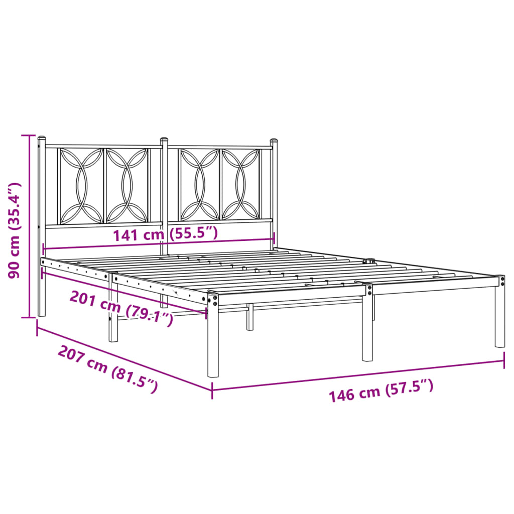 Estrutura de cama com cabeceira 140x200 cm metal preto