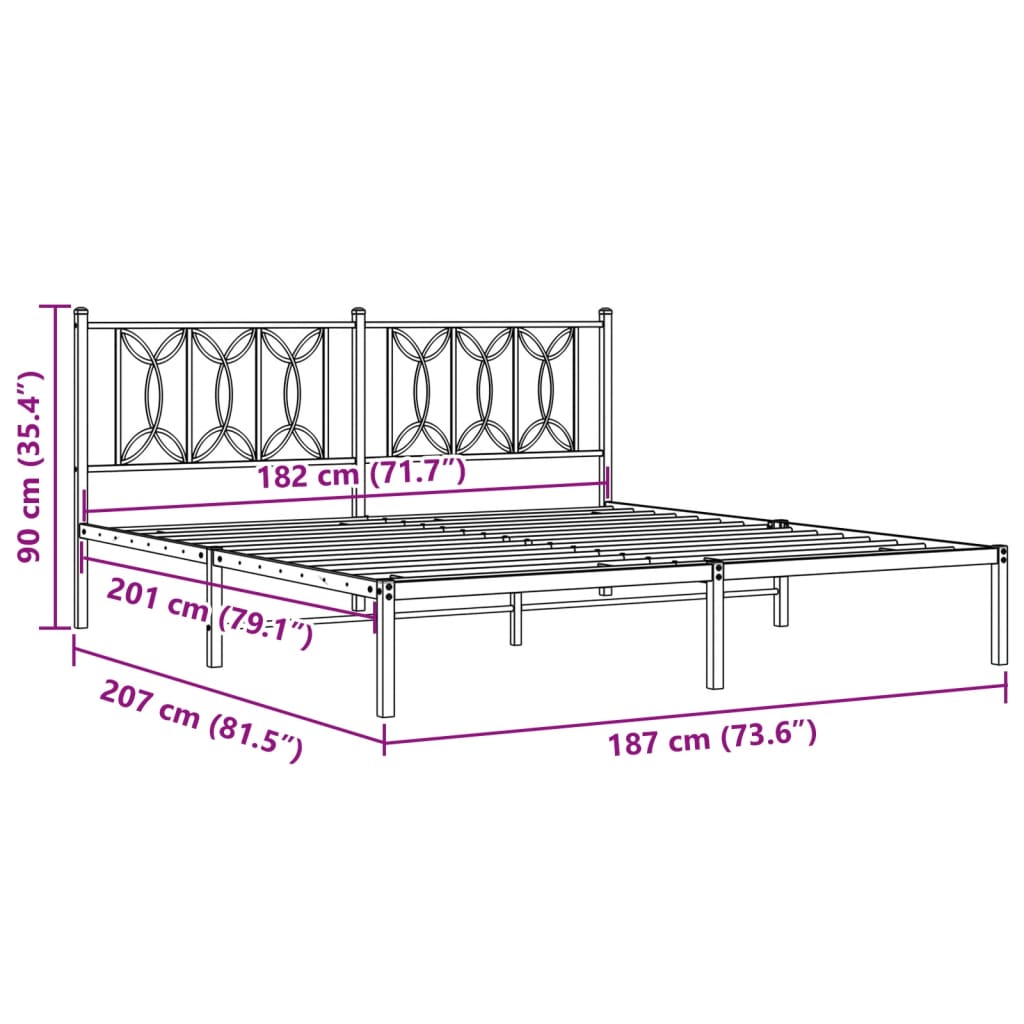 Estrutura de cama em metal com cabeceira 180x200 cm preto