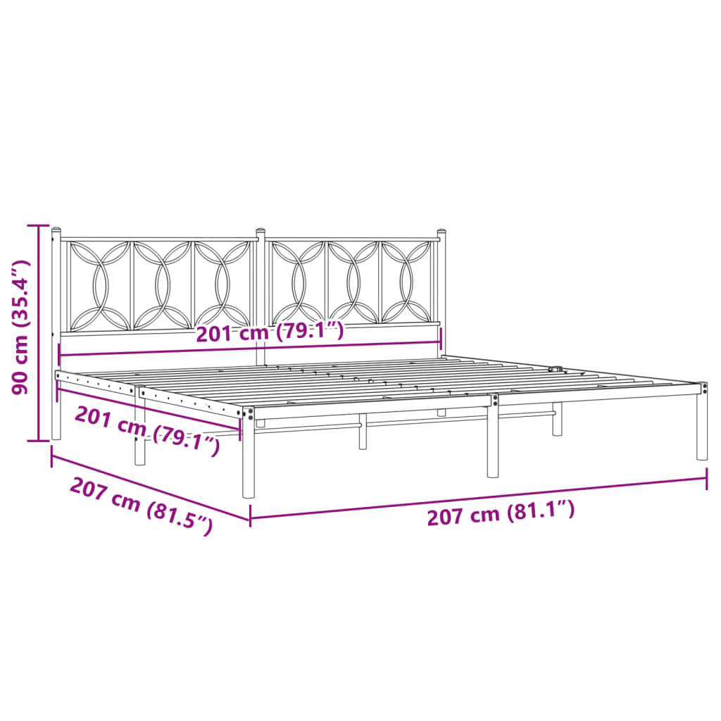 Estrutura de cama com cabeceira 200x200 cm metal preto