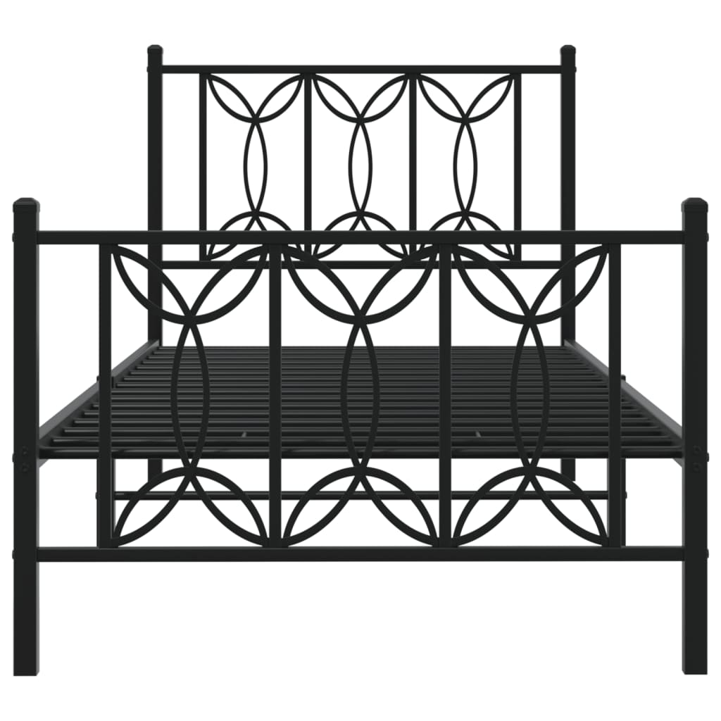 Estrutura de cama com cabeceira e pés 75x190 cm metal preto