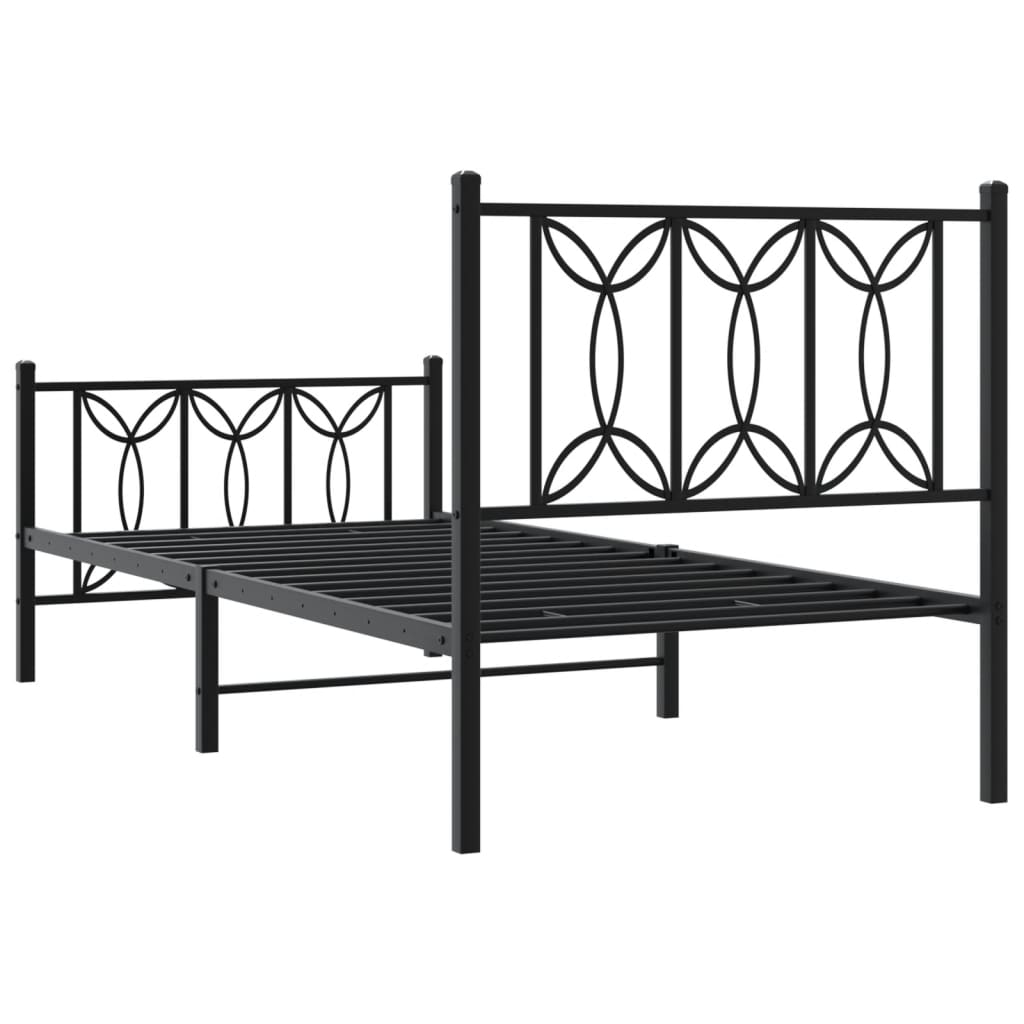 Estrutura de cama com cabeceira e pés 75x190 cm metal preto