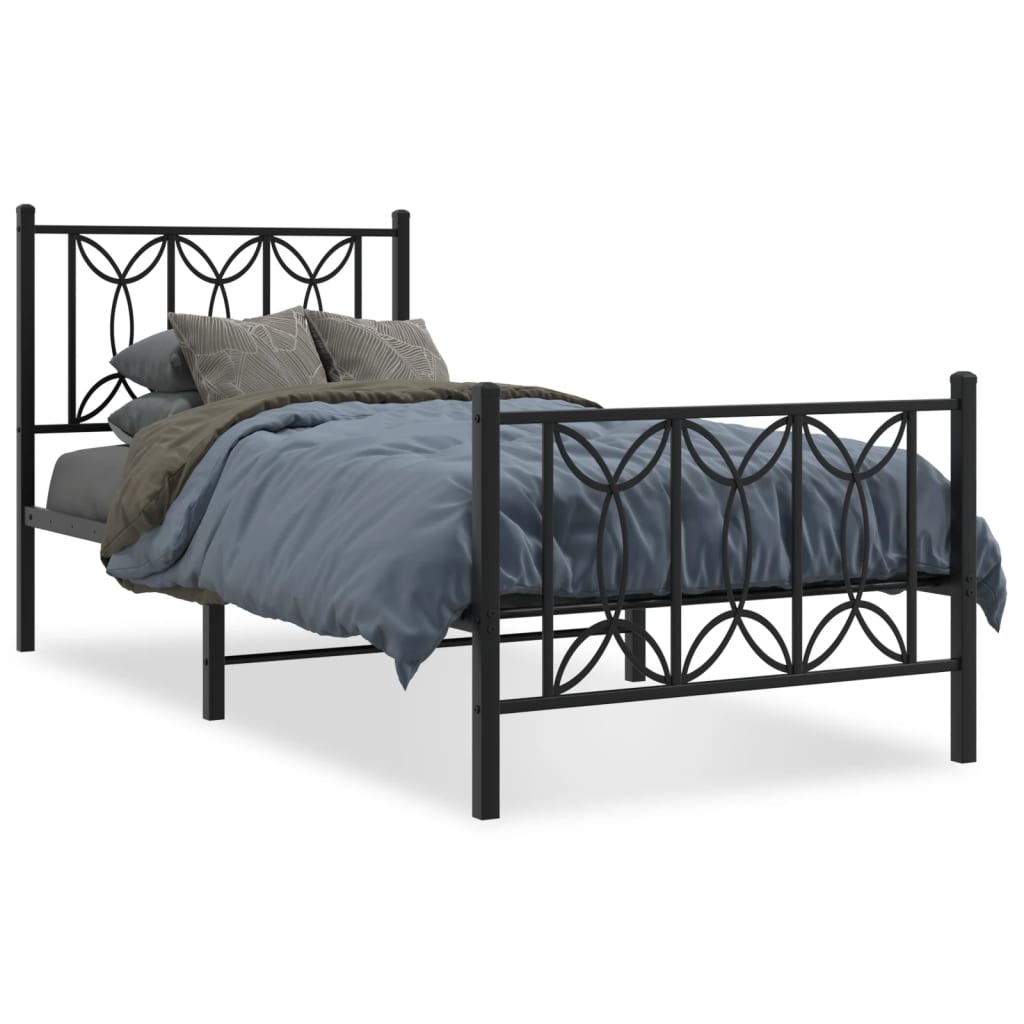 Estrutura de cama com cabeceira e pés 75x190 cm metal preto