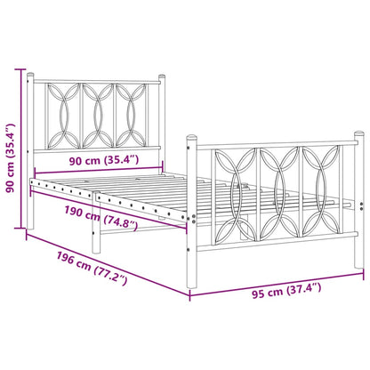 Estrutura de cama com cabeceira e pés 90x190 cm metal preto