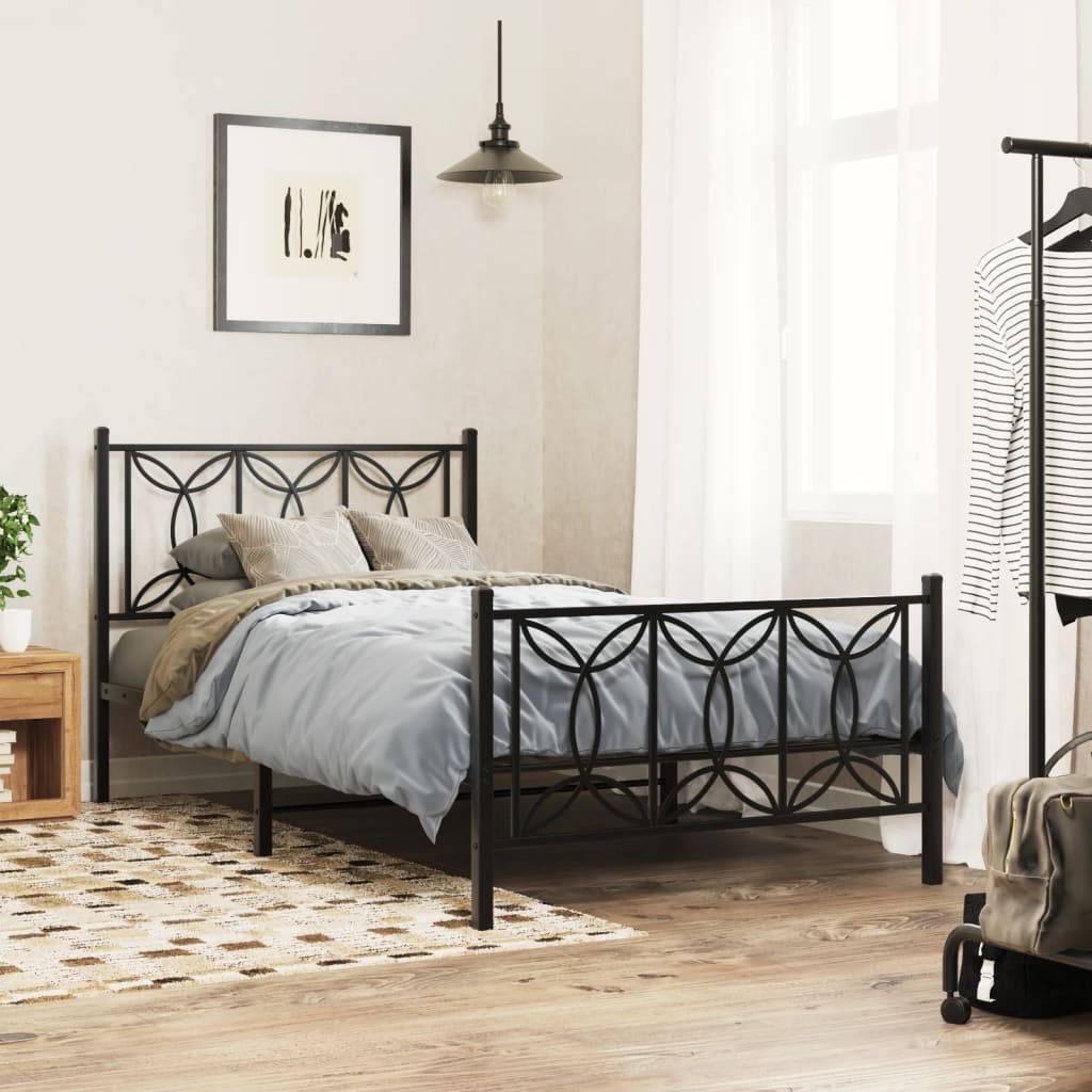 Estrutura de cama com cabeceira e pés 100x190 cm metal preto