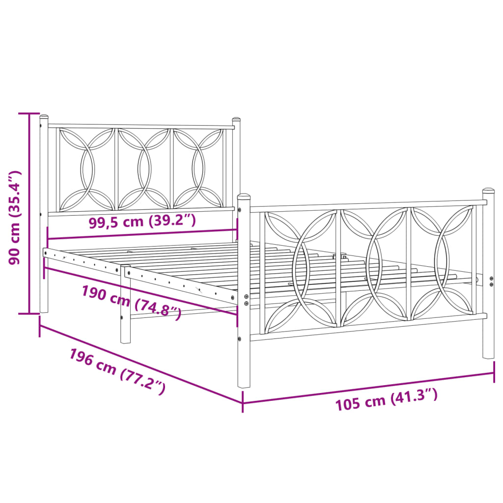 Estrutura de cama com cabeceira e pés 100x190 cm metal preto