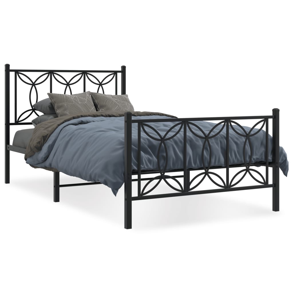 Estrutura de cama com cabeceira e pés 100x190 cm metal preto