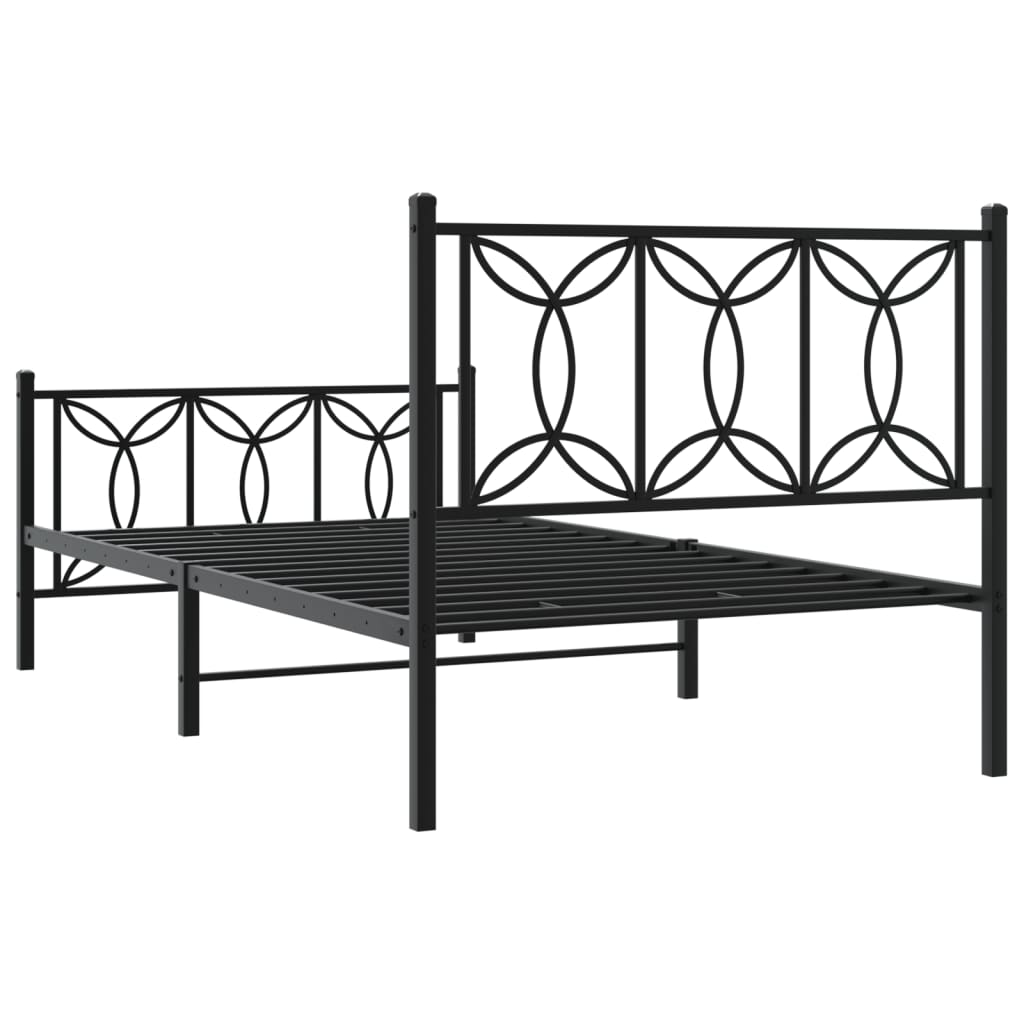 Estrutura de cama com cabeceira e pés 107x203 cm metal preto