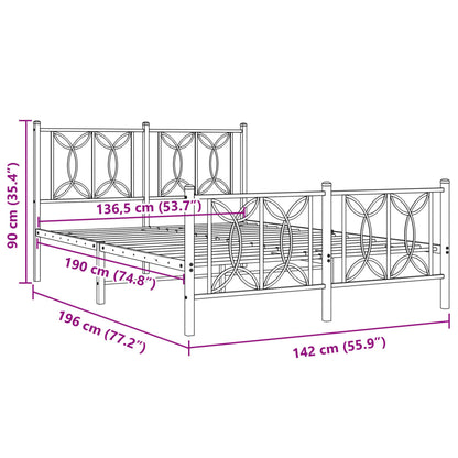 Estrutura de cama com cabeceira e pés 135x190 cm metal preto