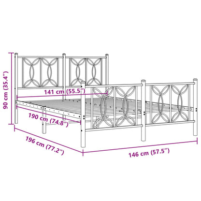 Estrutura de cama com cabeceira e pés 140x190 cm metal preto