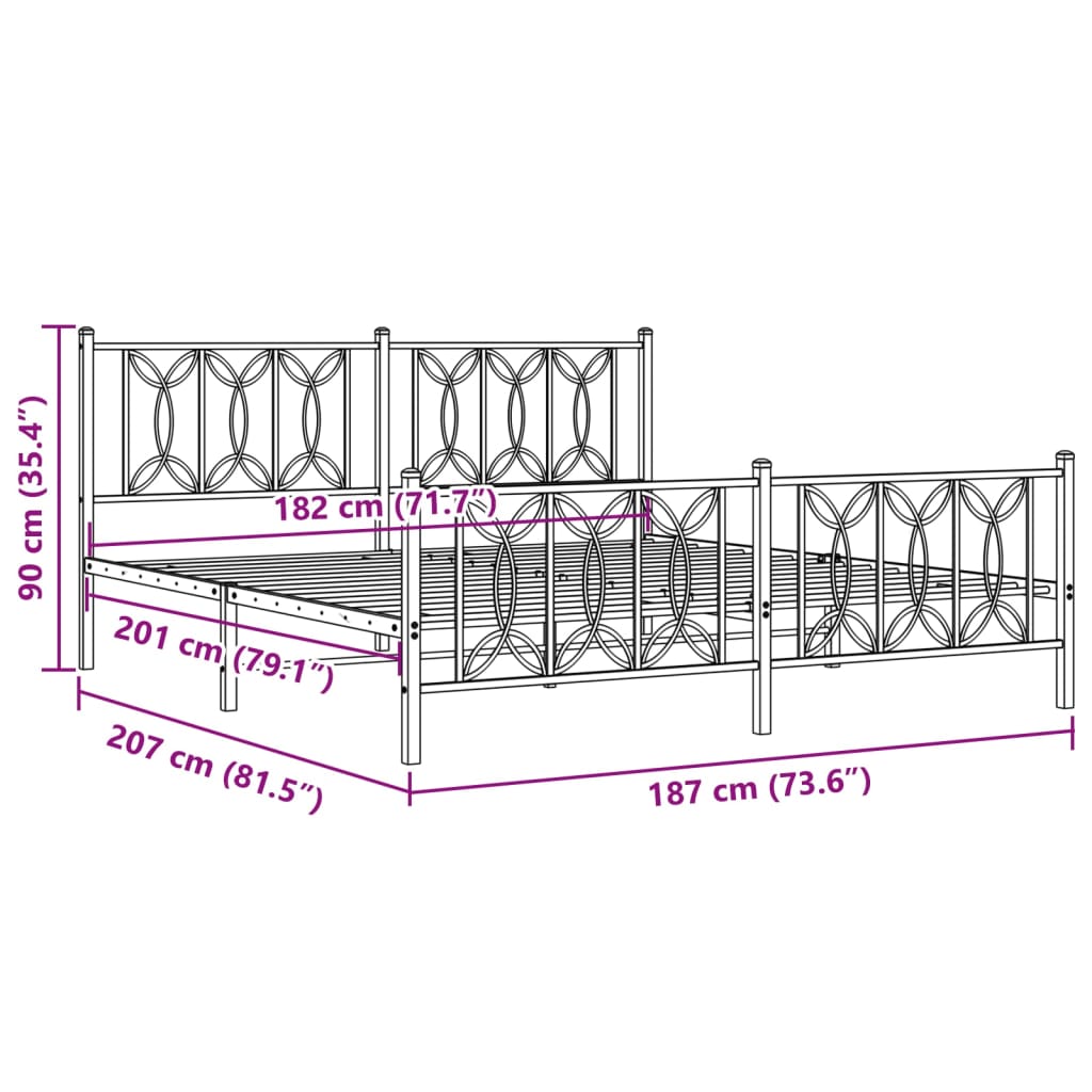 Estrutura de cama com cabeceira e pés 180x200 cm metal preto