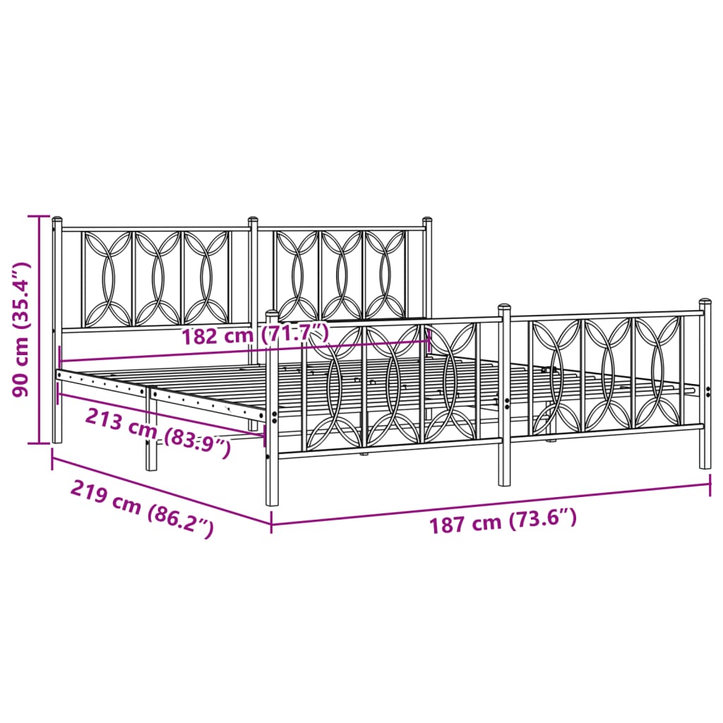 Estrutura de cama com cabeceira e pés 183x213 cm metal preto