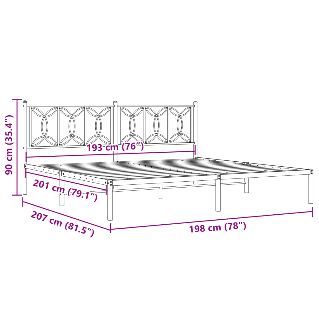 Estrutura de cama com cabeceira 193x203 cm metal branco