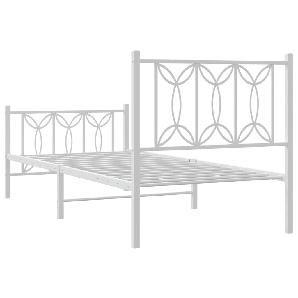 Estrutura de cama com cabeceira e pés 75x190 cm metal branco