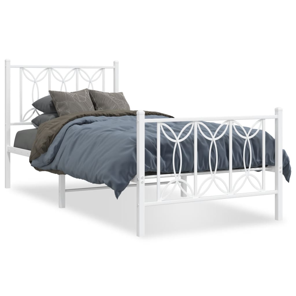 Estrutura de cama com cabeceira e pés 75x190 cm metal branco