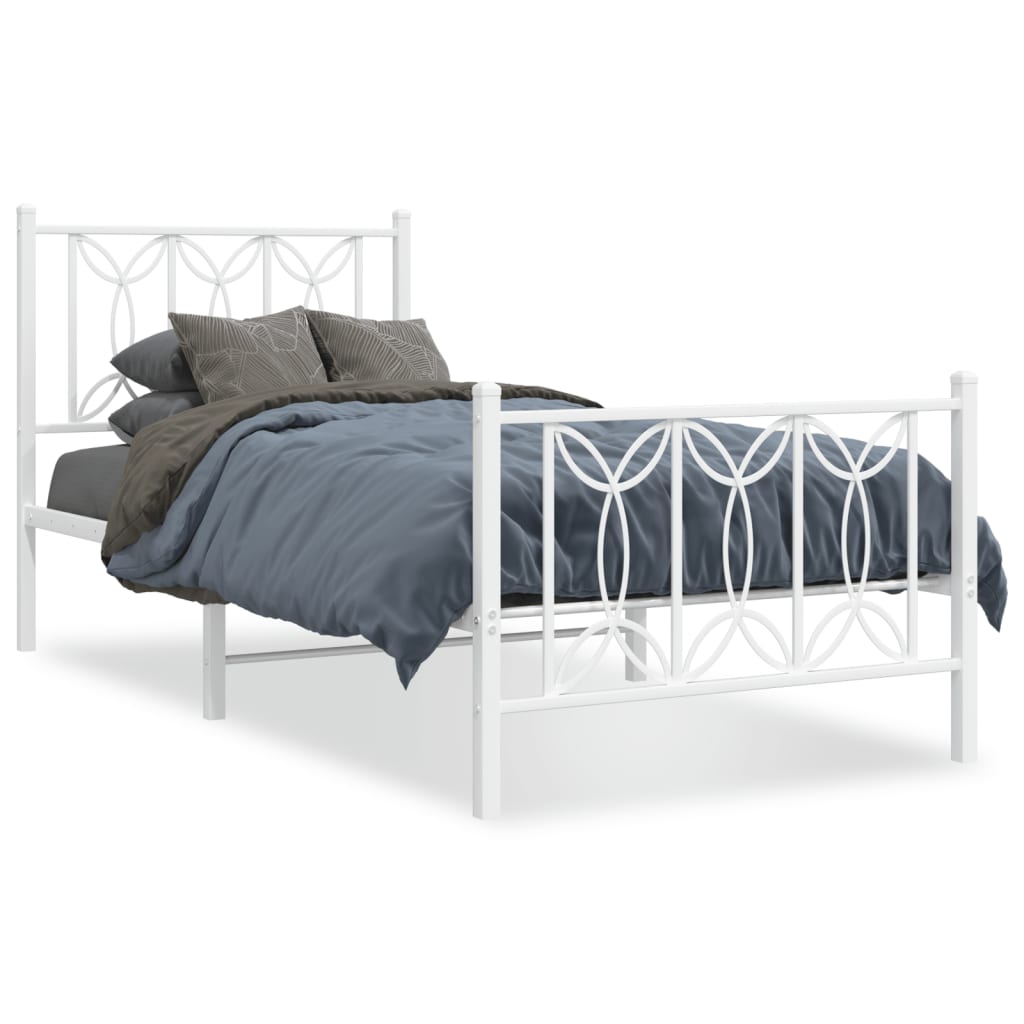 Estrutura de cama com cabeceira e pés 90x190 cm metal branco