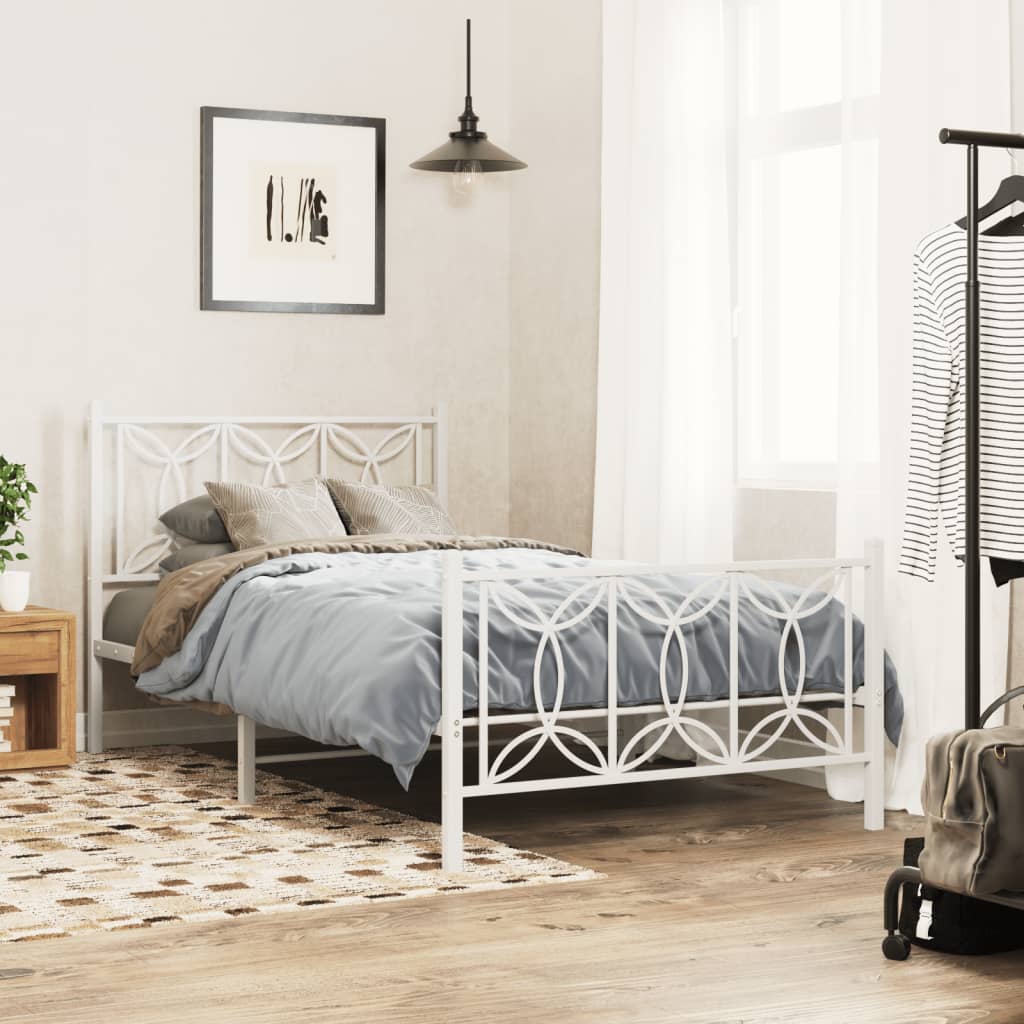 Estrutura de cama com cabeceira e pés 100x190 cm metal branco