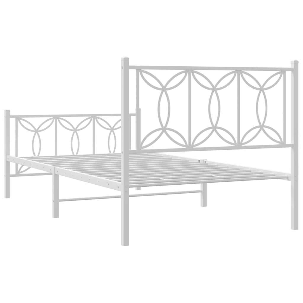 Estrutura de cama com cabeceira e pés 100x190 cm metal branco