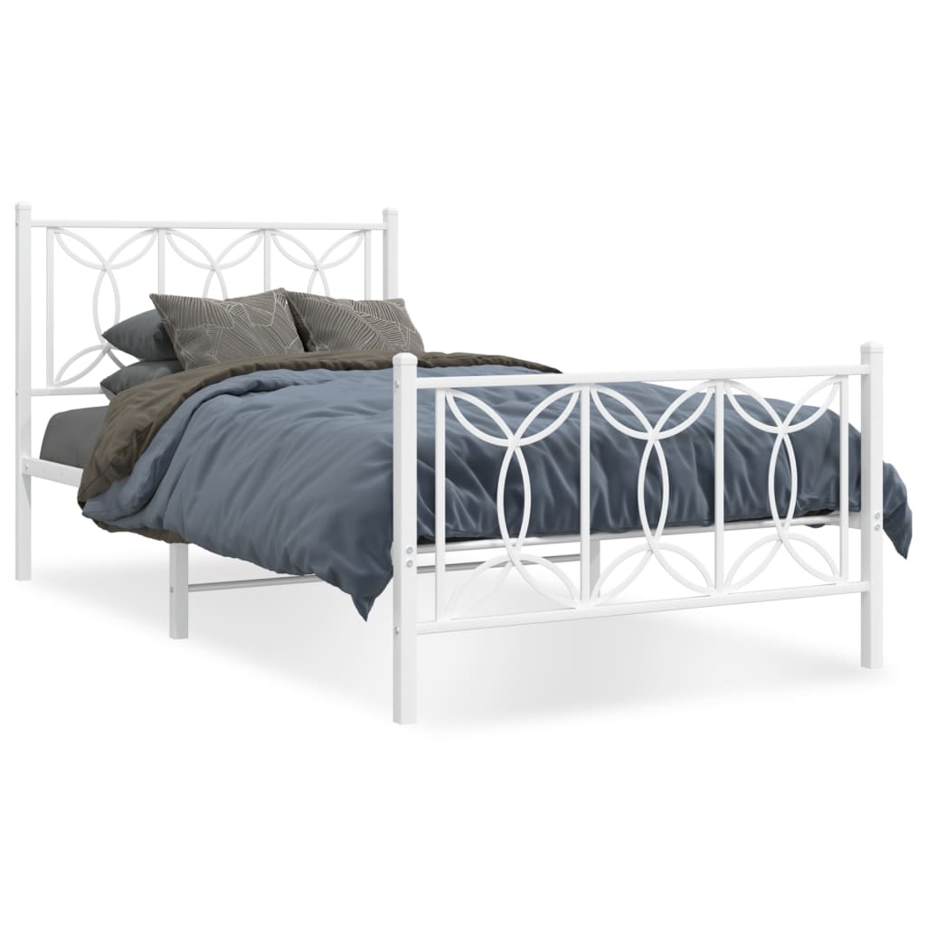 Estrutura de cama com cabeceira e pés 100x190 cm metal branco