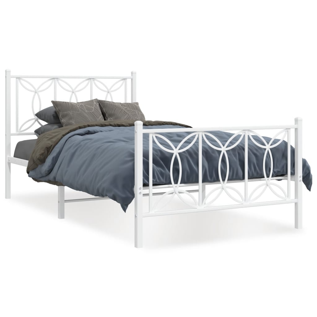 Estrutura de cama com cabeceira e pés 100x200 cm metal branco