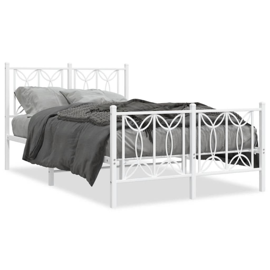 Estrutura de cama com cabeceira e pés 120x190 cm metal branco