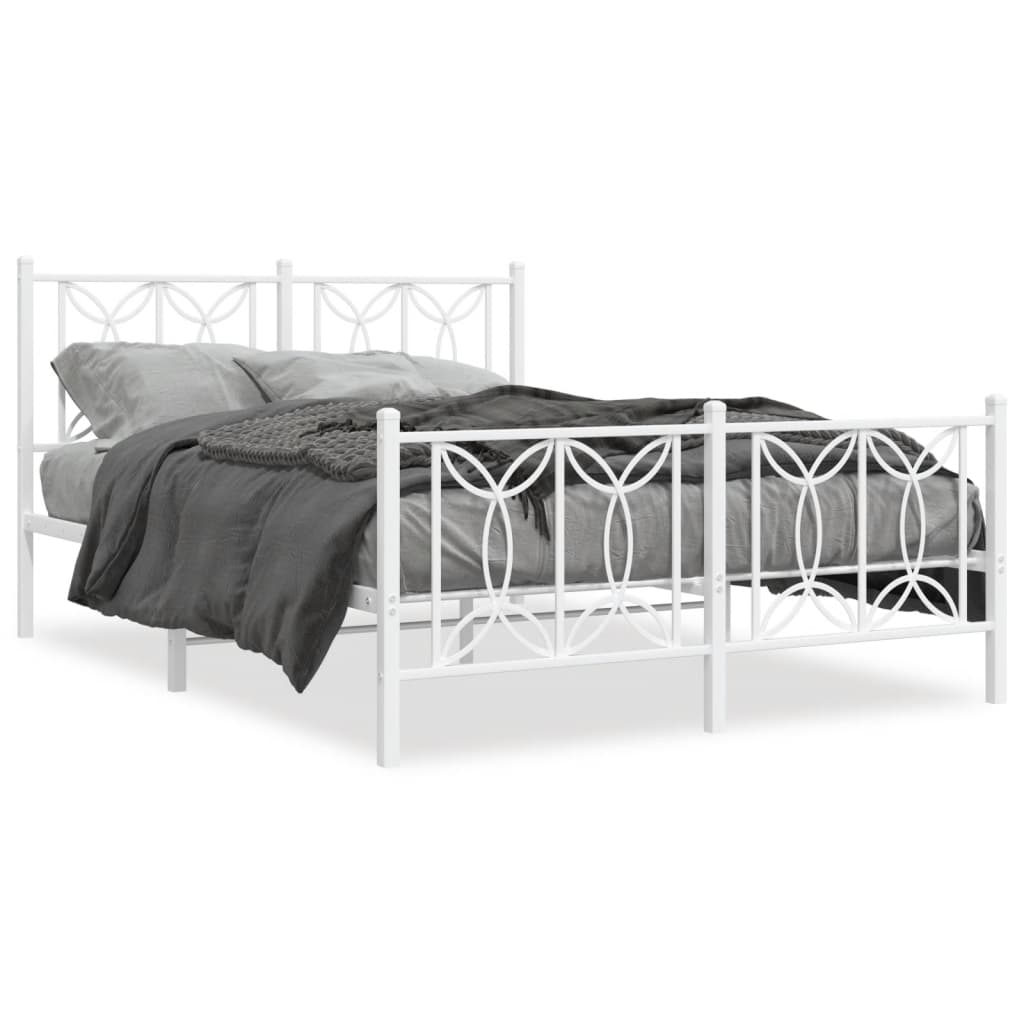 Estrutura de cama com cabeceira e pés 135x190 cm metal branco