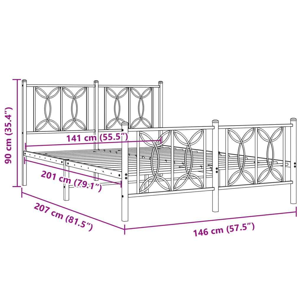 Estrutura de cama com cabeceira e pés 140x200 cm metal branco